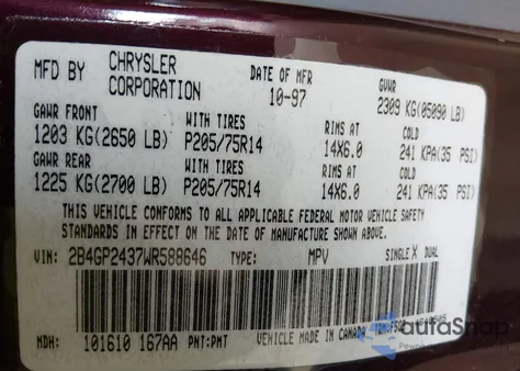 1998 Dodge Grand Caravan from USA, damaged, VIN 2B4GP2437WR588646